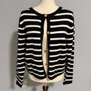 Black and White Striped Women's Button Down Sweater